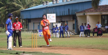 Cricket bowler delivering a fast ball